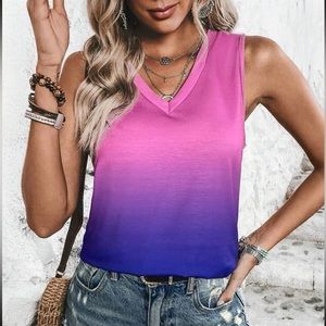 Multicolor Ombre V-Neck Tank Top🌺